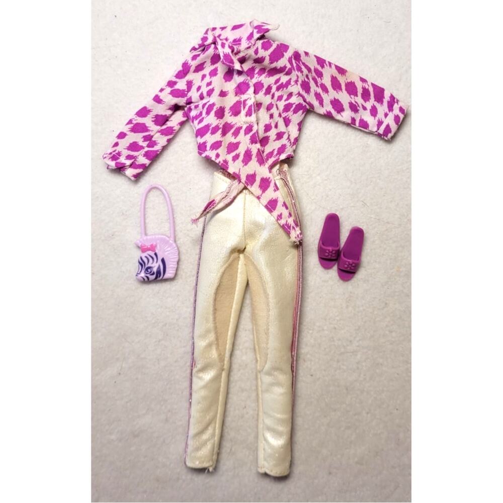 Barbie Fashion Avenue Outfit Lot Pink Animal Print Top Cream Pants Purse Shoes